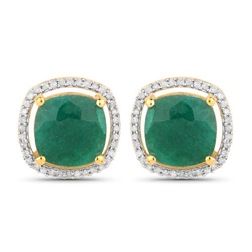 Boucles d'oreilles en argent sterling avec émeraudes teintes de 4,40 carats et diamants blancs