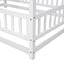 Full Size Floor Wooden Bed with House Roof Frame and Guardrails - White