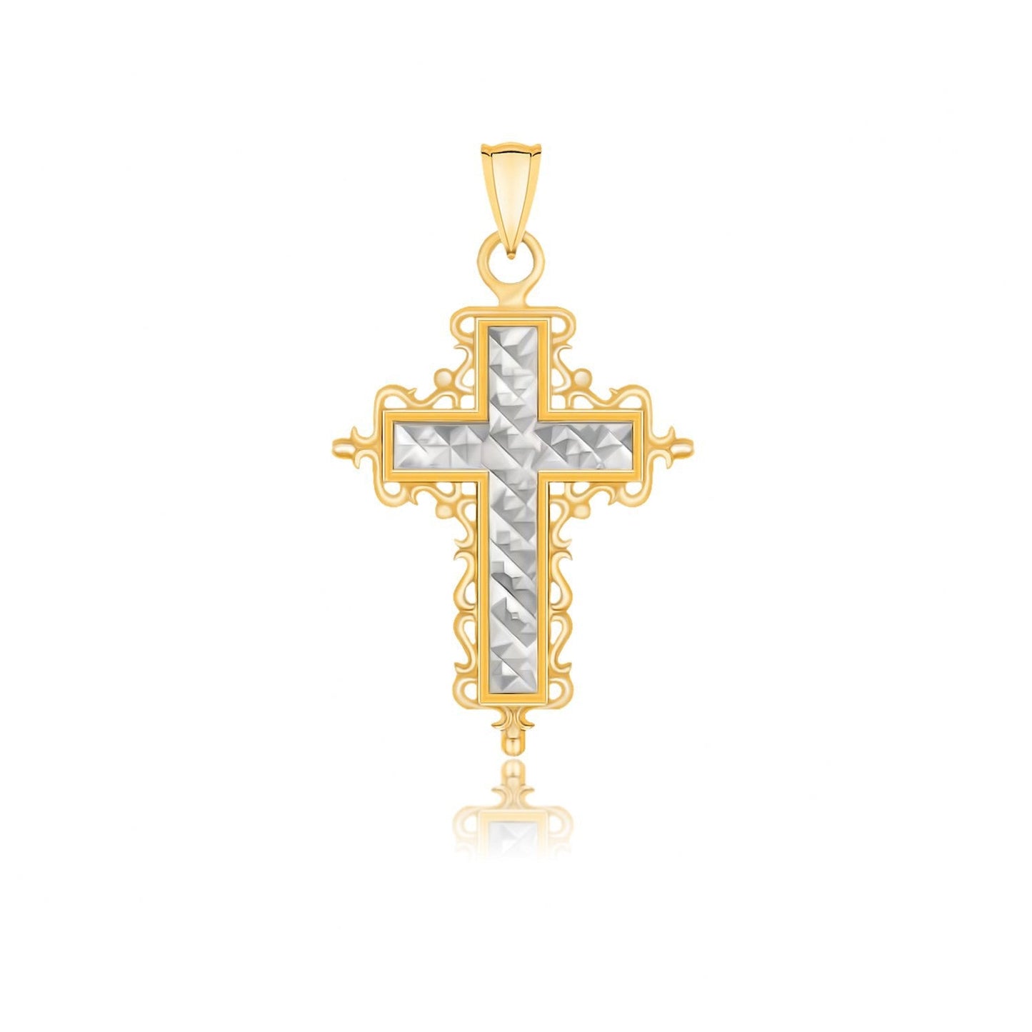 Pendentif croix en or 14 carats bicolore avec taille diamant