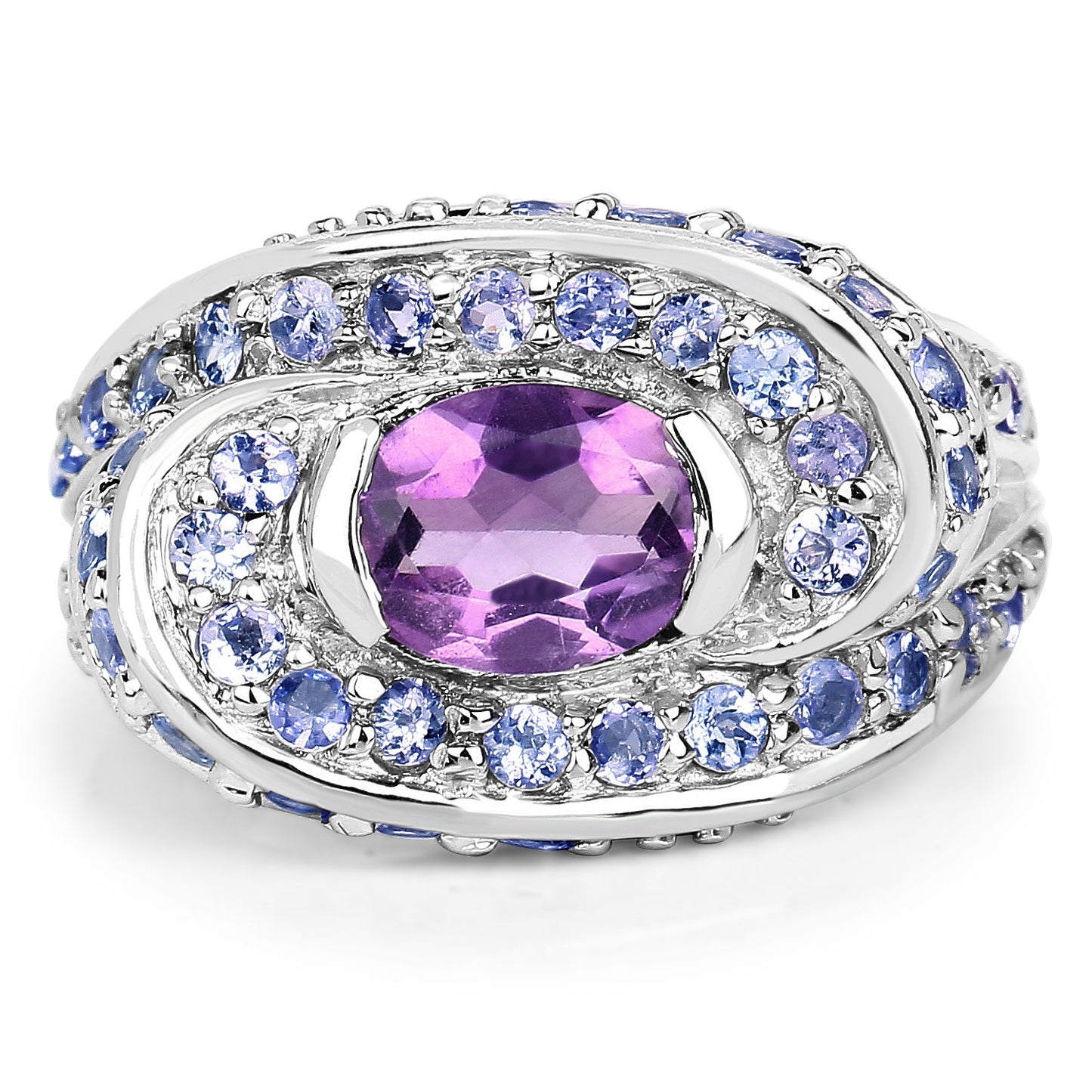 2.76 Carat Genuine Amethyst and Tanzanite Sterling Silver Ring