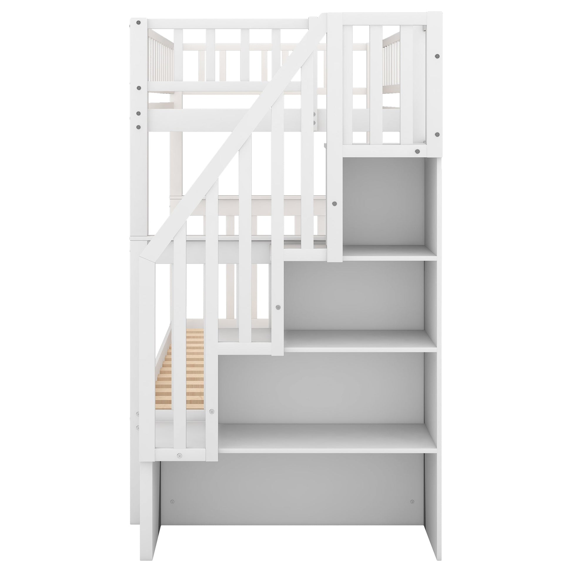 Twin over Twin Bunk Bed with Trundle and Storage  White - Korvel