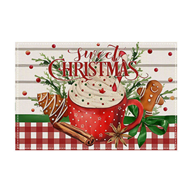 Christmas tree bell print placemat red striped plaid linen table mat Christmas party decoration insulation mat - Korvel
