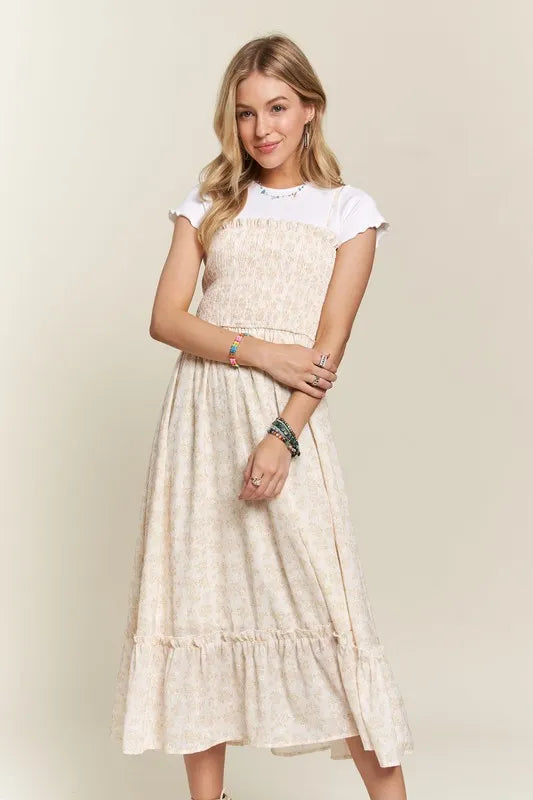 Summer Smocked Floral Ruffled Hem Cami Dress
