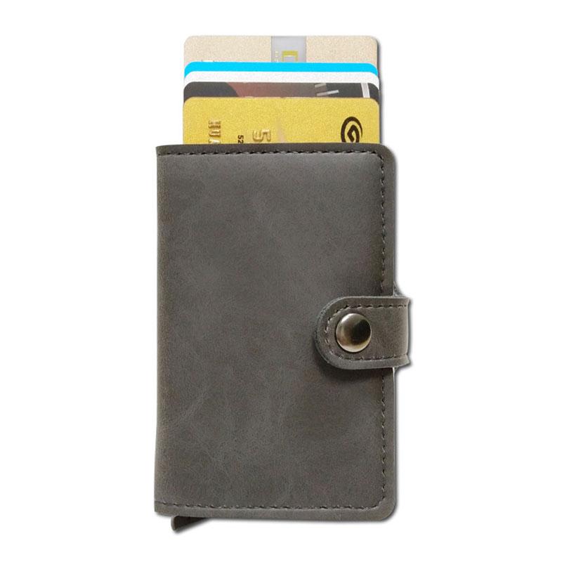 RFID Protected Vintage Automatic Leather Credit Card Holder Men Aluminum Alloy Hasp Business ID Multifunction Cardholder Wallet - Korvel