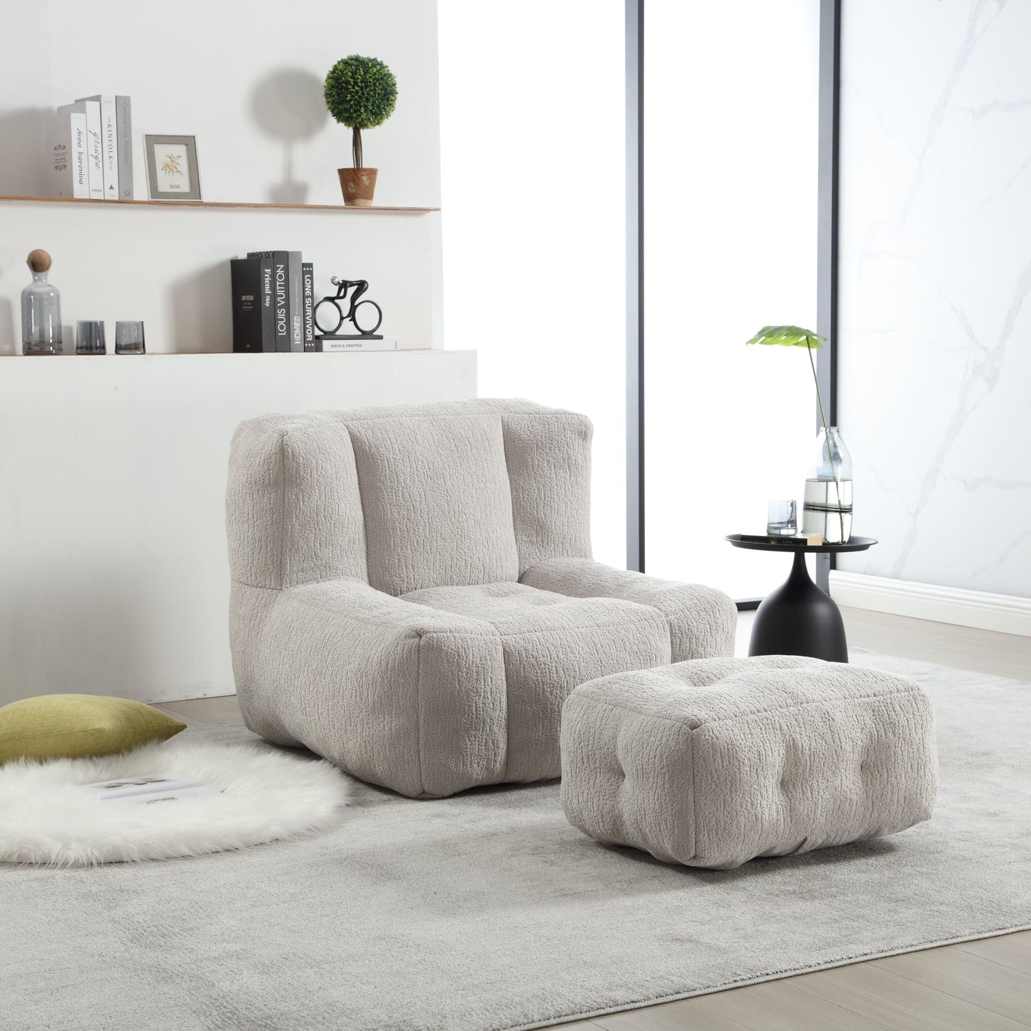 Sillón Puff Esponjoso con Espuma Viscoelástica y Otomana