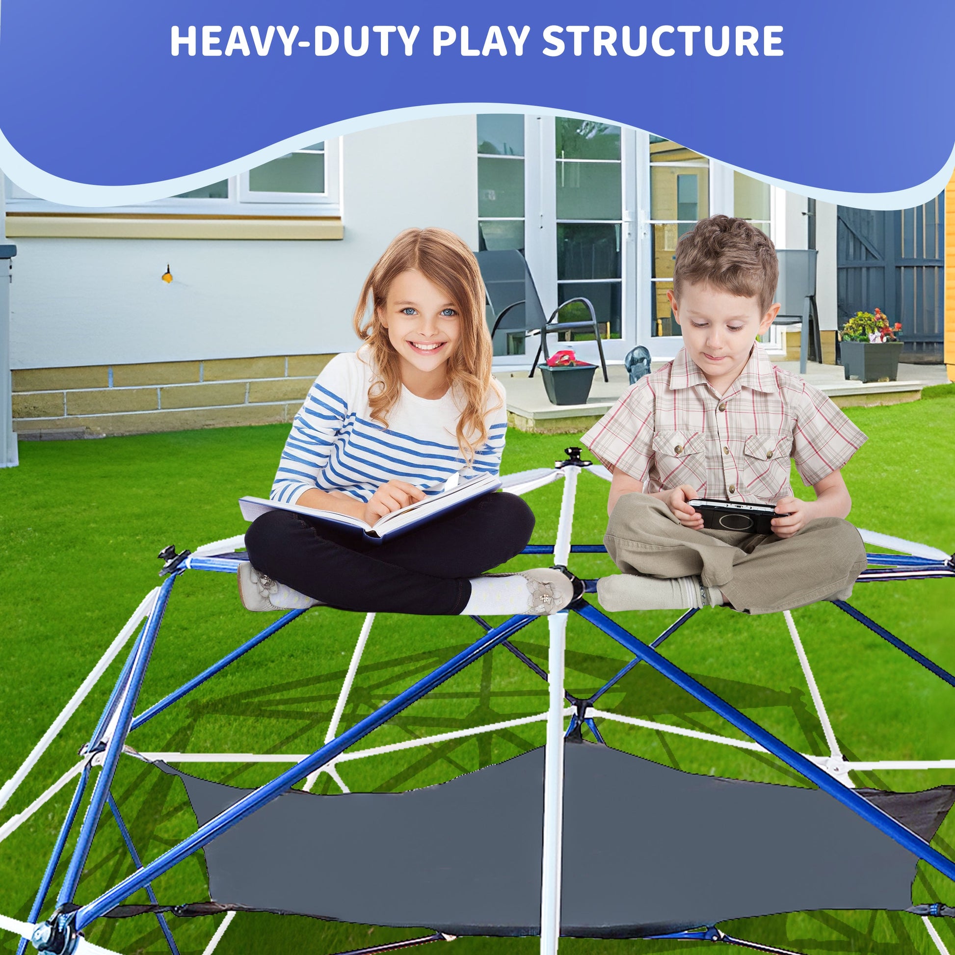 10FT Climbing Dome for Kids Jungle Gym Apply To Park Dome Climber With Hammock Playground Equipment - Korvel