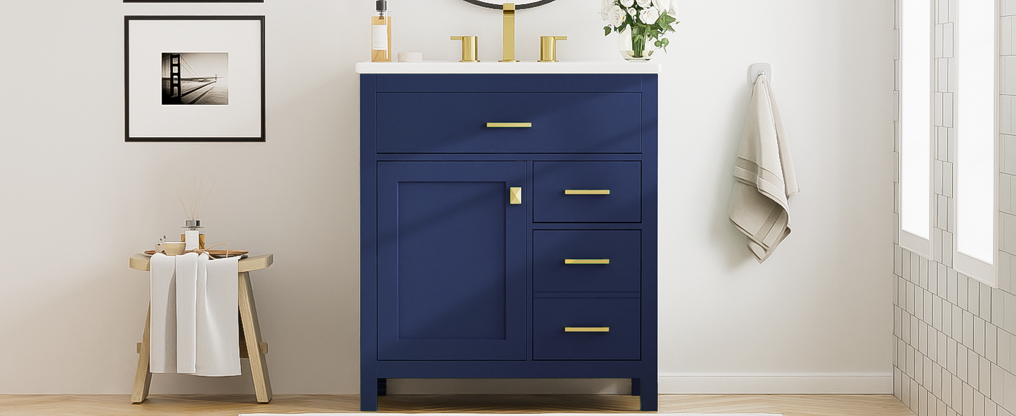 30-Inch Blue Bathroom Vanity with Ceramic Sink and Ample Storage - Ideal Choice for Small Bathrooms - Korvel