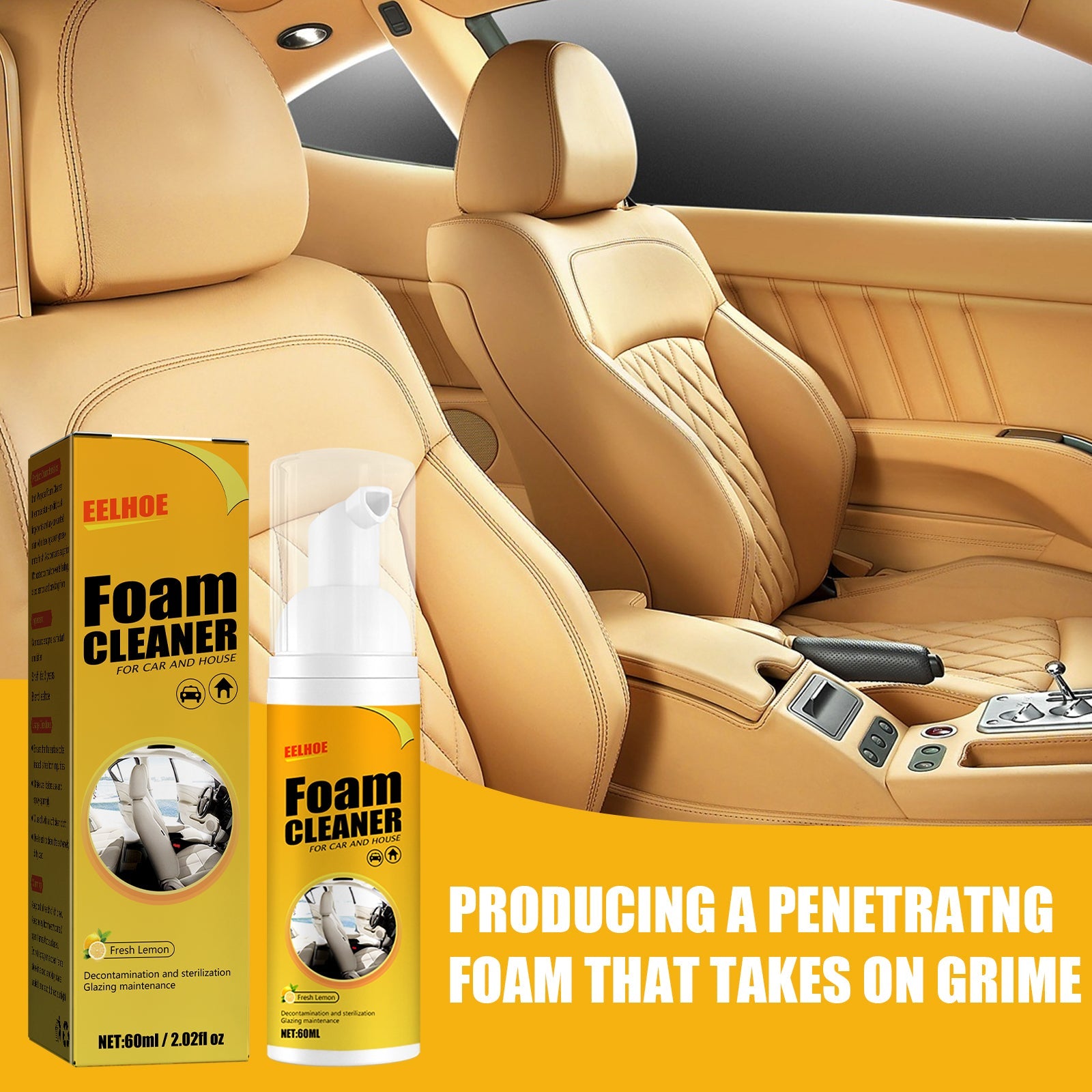Multi-Purpose Foam Cleaner, Leather Seat Foam Head Cleaner Car Interior Decontamination Cleaning - Korvel
