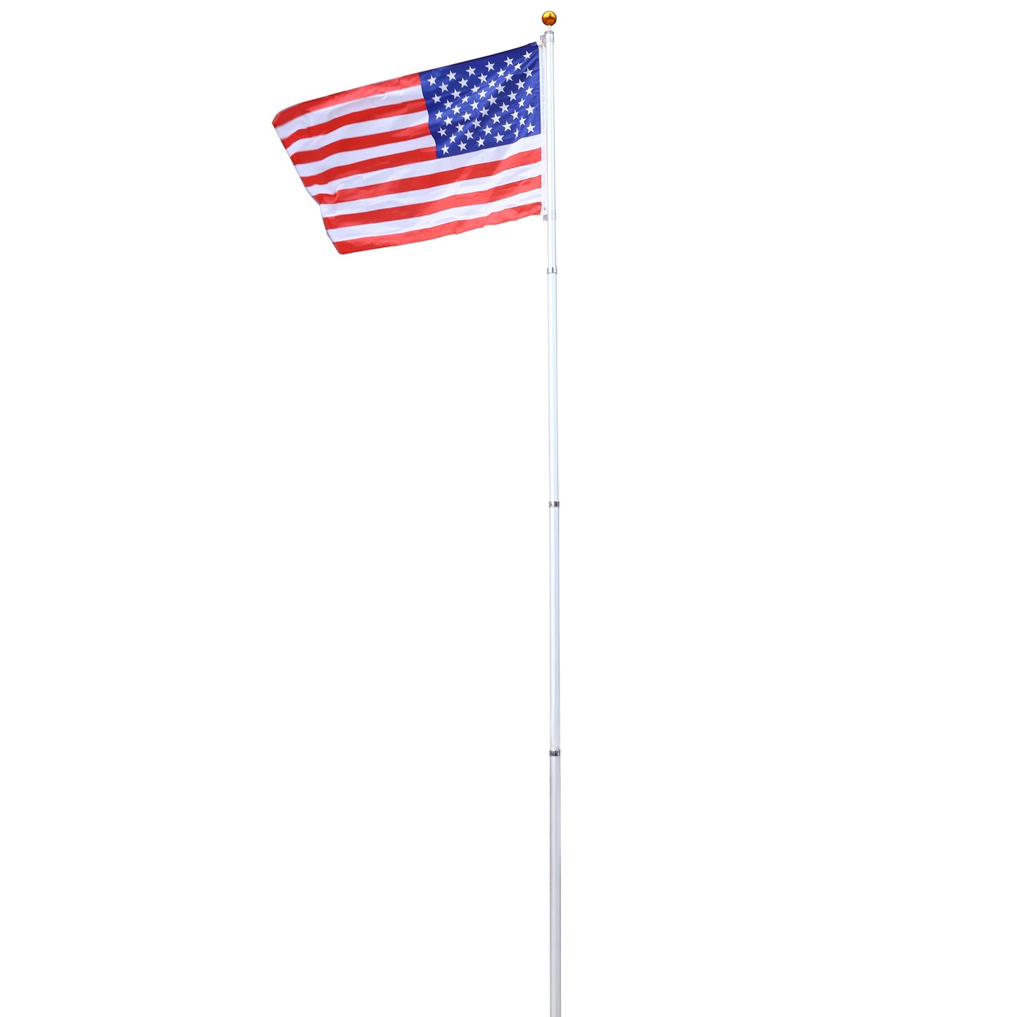 25FT segmented flagpole kit, ultra thick heavy-duty aluminum flagpole with top ball outdoor embedded flagpole - Korvel