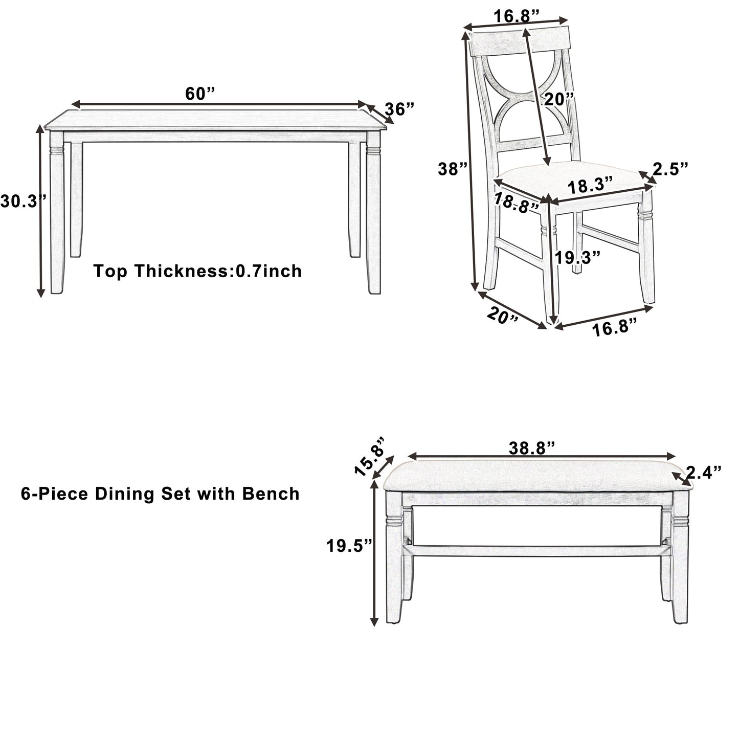 TOPMAX 6-Piece Wood Dining Table Set - Farmhouse Style