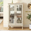 Dual door Curio cabinet with tempered glass door mirror back panel and adjustable shelf display cabinet with light bulbs, white - Korvel