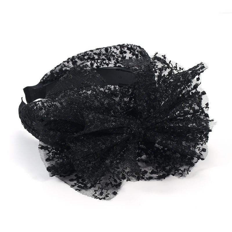 Fashionable oversized solid color lace bow headband - Korvel