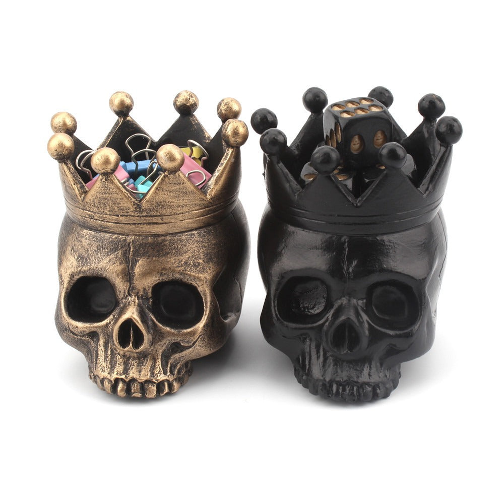 Elegant Resin Crown Skull Candle Holder