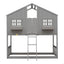 Twin over Twin House Bunk Bed with Roof , Window, Window Box, Door , with Safety Guardrails and Ladder, Grey - Korvel