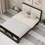 Queen Size Platform Bed Frame with Upholstery Headboard and Bookshelf in Footboard and LED Light Strips, Espresso - Korvel