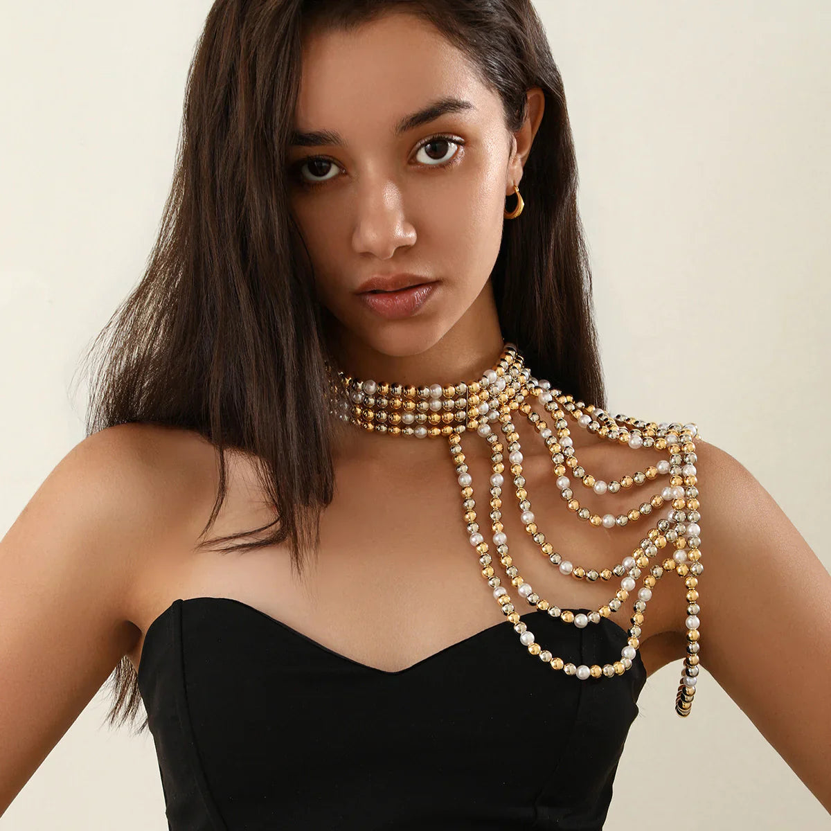 Elegant Multi-Layer Tassel Pearl Shoulder Chain
