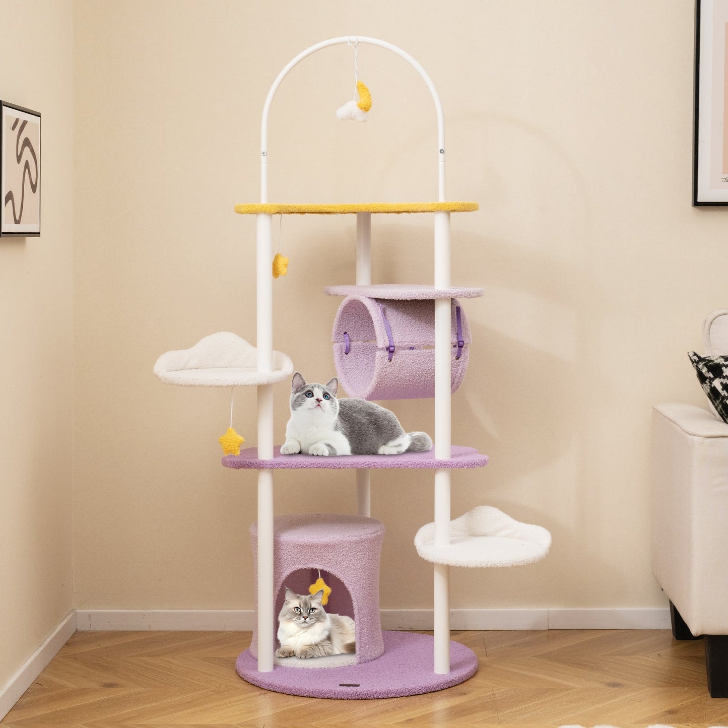 62-Inch Premium Cat Tower with Metal Frame - Purple