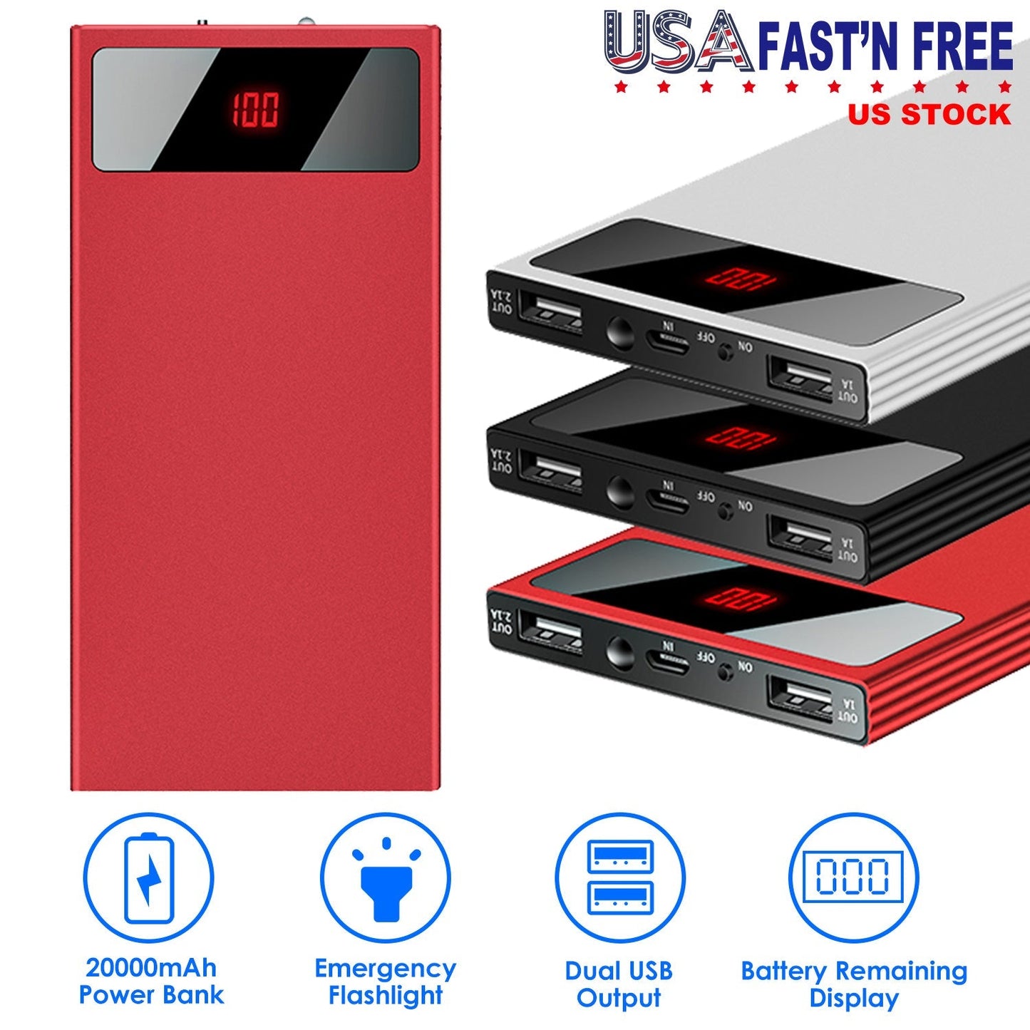 20000mAh Ultra-thin Power Bank with Dual USB Ports