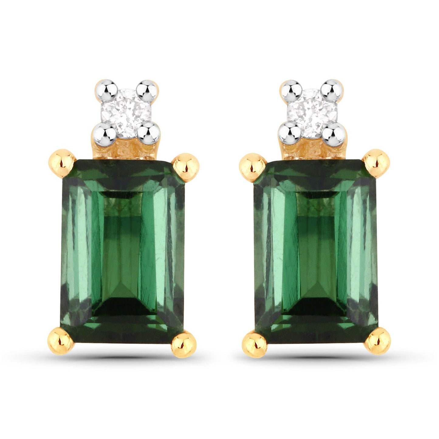 Pendientes de 14K de Oro con Turmalina Verde y Diamantes de 1.24 Quilates