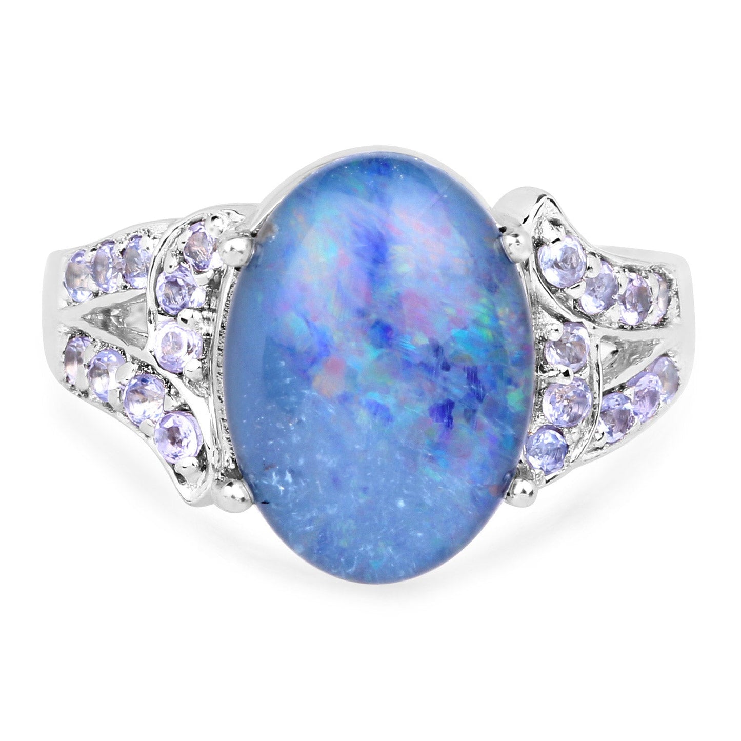 4.12 Carat Genuine Triplet Opal and Tanzanite Sterling Silver Ring