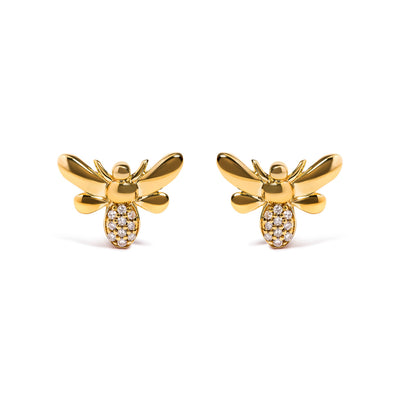 Pendientes de Stud de Abeja Bumble con Diamantes en Oro Amarillo de 10K