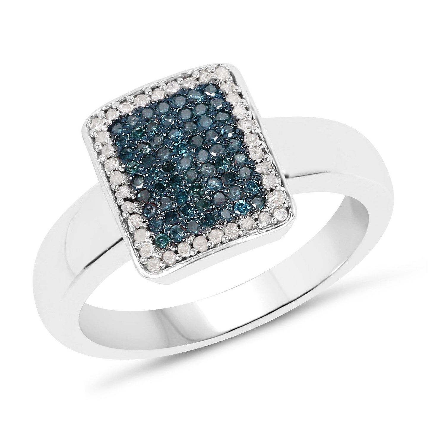 Bague en argent sterling avec diamants bleus et blancs de 0,52 carat