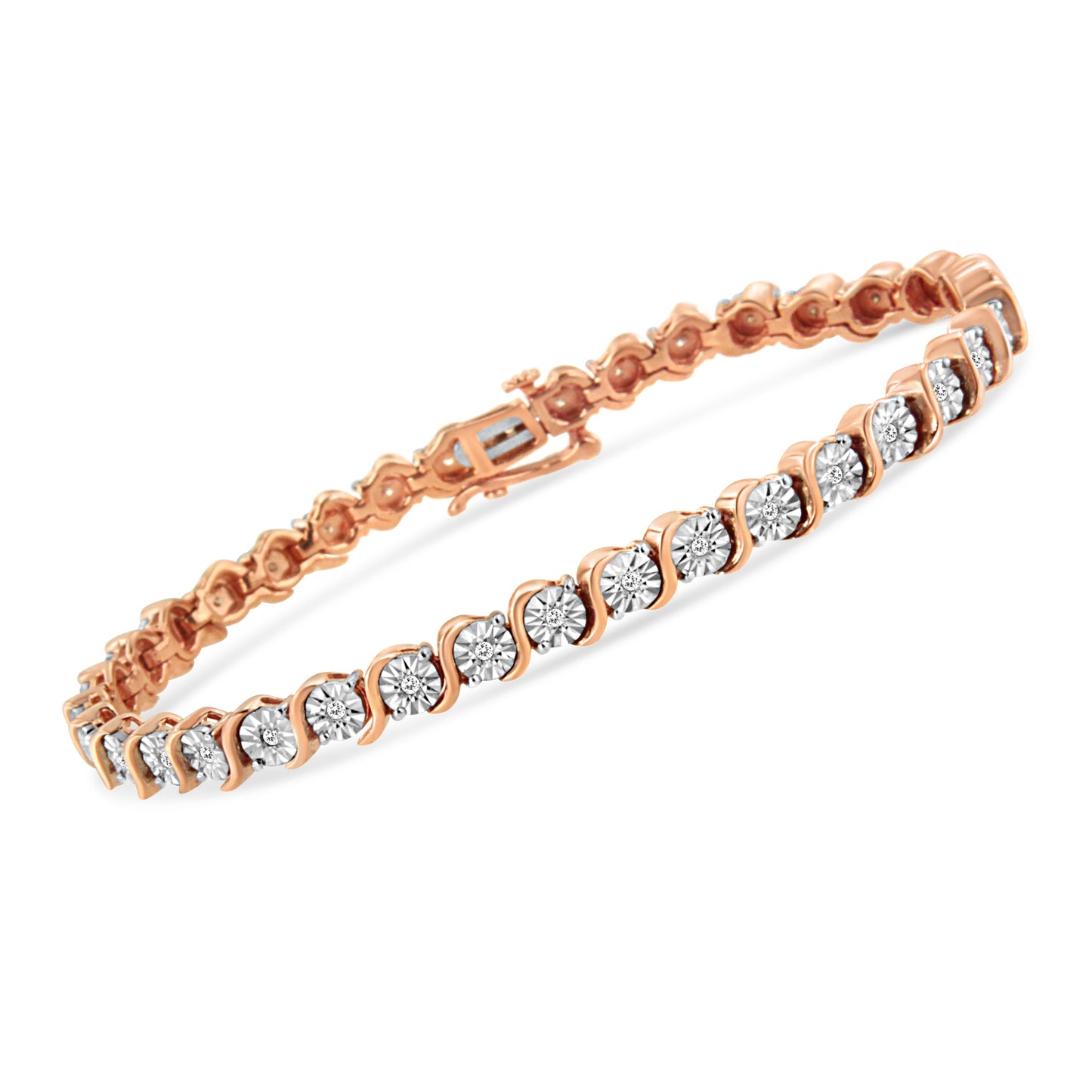 Pulsera de Tenis de Diamantes de Plata Esterlina Baño de Oro Rosa de 14K - 7"