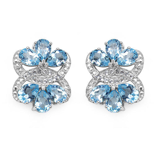 Boucles d'oreilles en topaze bleue et topaze blanche de 10,26 carats en argent sterling