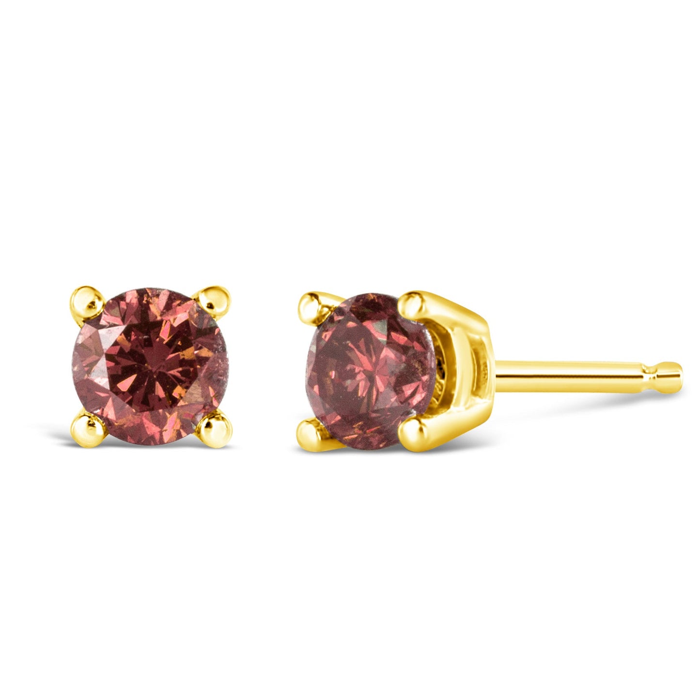Boucles d'oreilles solitaires en diamant rose cultivé en laboratoire en or jaune 14K