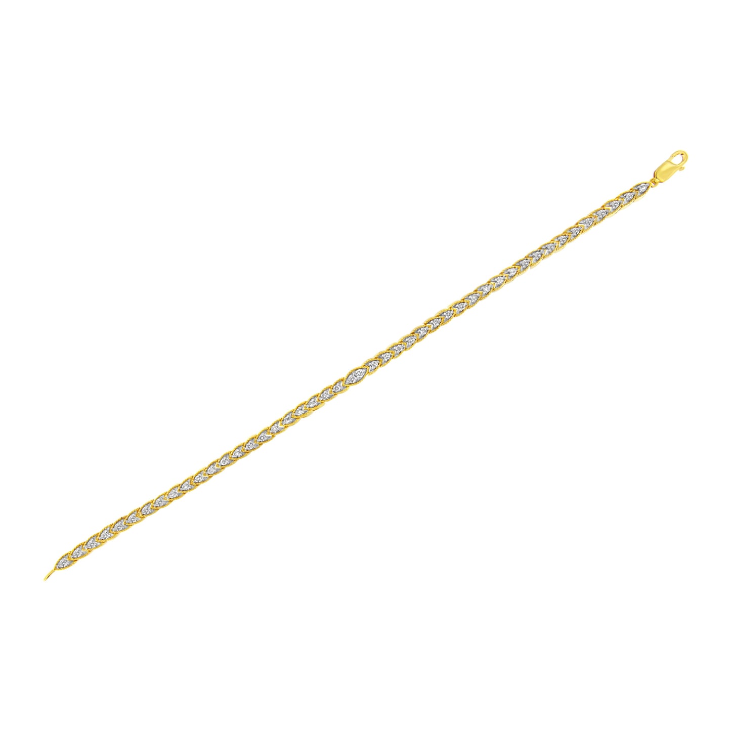Pulsera de eslabones de plata esterlina chapada en oro amarillo de 10K con diamantes - 7.25"