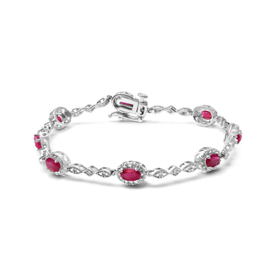 Pulsera de eslabones de rubí y diamante en oro blanco de 10K - Tamaño 7"