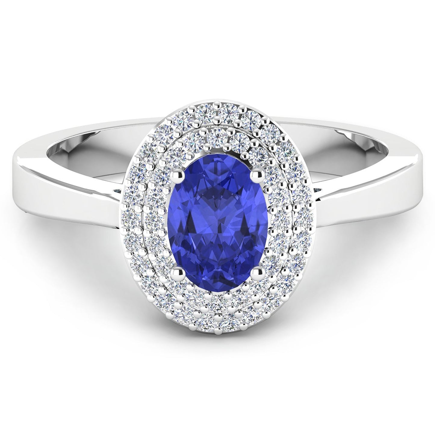 0.91 Carat Genuine Tanzanite and Diamond 14K White Gold Engagement Ring