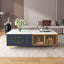 Modern Navy Blue Coffee Table with 2 Glass Door Storage, 4 Drawers, Gold Metal Legs, and Multi-Color Lighting in 47.2'' - Korvel