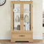 Light colored glass cabinet with adjustable glass frame, including cabinet light bulbs OAK with 2 doors and 1 drawer - Korvel