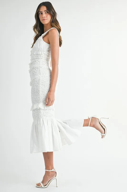 Vestido Midi de Sirena con Volantes y Fruncidos de P popcorn