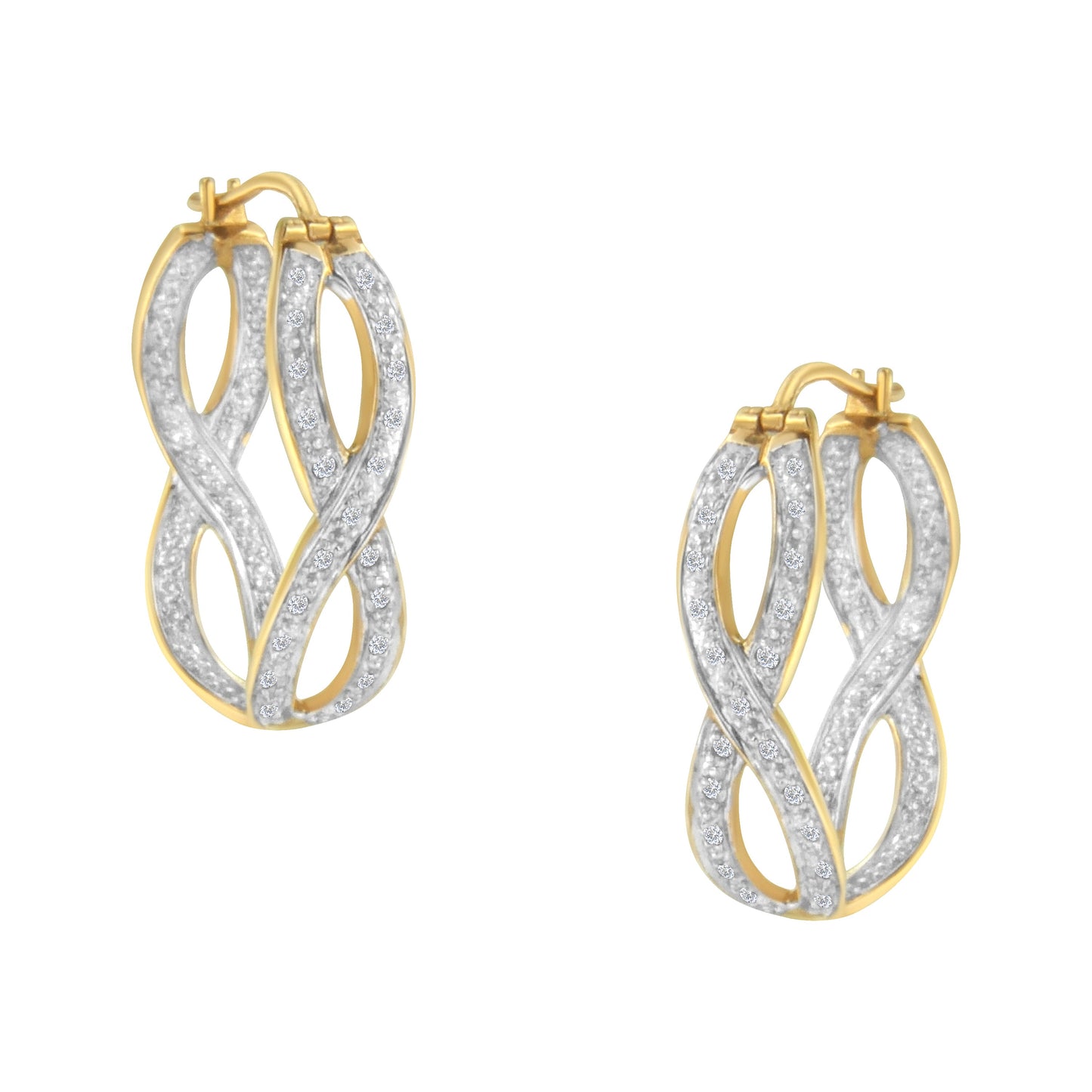 Pendientes de aro doble infinito de diamantes en oro amarillo y blanco de 10K