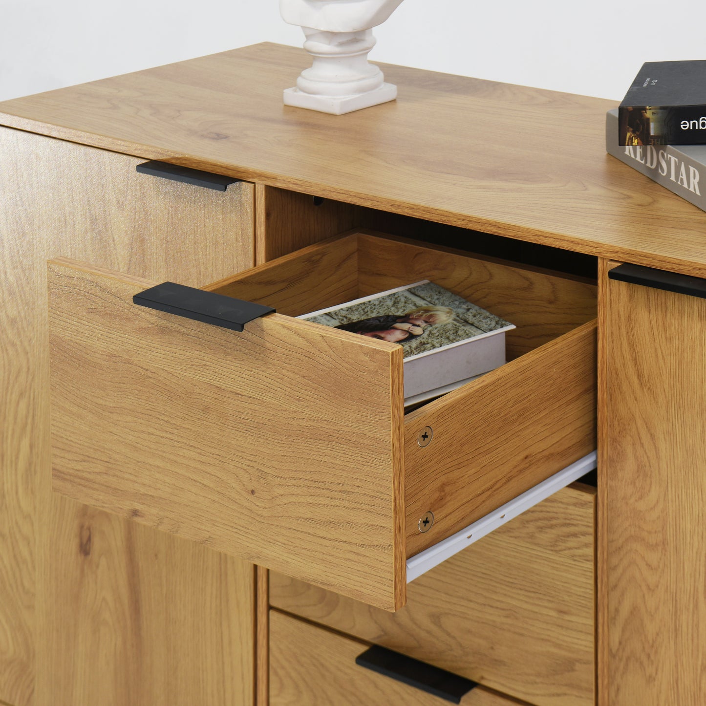 Buffet Cabinet en Bois Naturel avec Panneaux Latéraux et Rangement