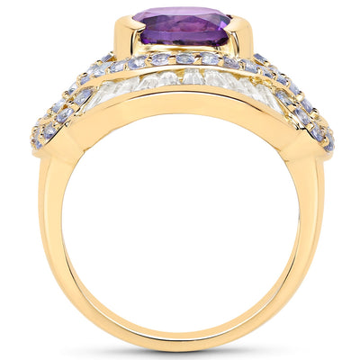 Bague Cocktail en Or Jaune 14K Plaqué Améthyste et Tanzanite