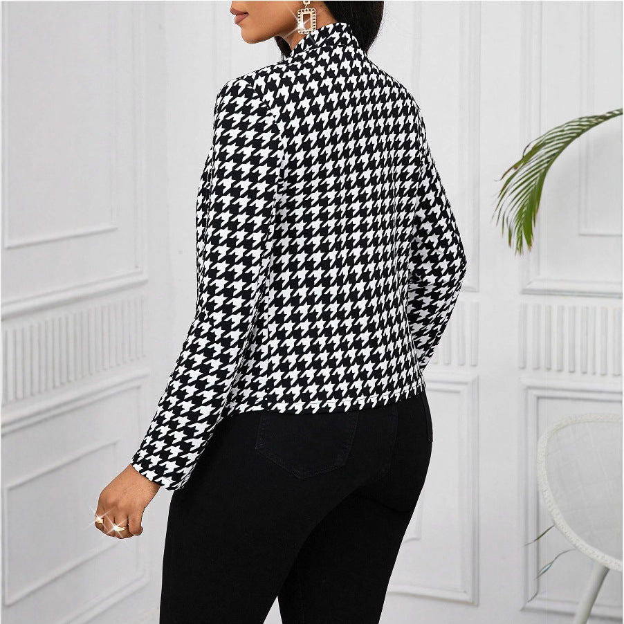 Blazer Houndstooth Automne Hiver Cardigan Long Manches