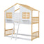 Twin over Twin House Bunk Bed with Roof , Window, Window Box, Door , with Safety Guardrails and Ladder, Natural/White - Korvel