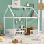 Full Size Wood House Bed with Fence and Door White Wash - Korvel