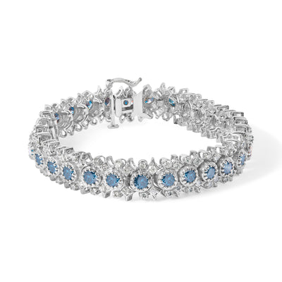 14K White Gold Blue and White Diamond Floral Cluster Bracelet