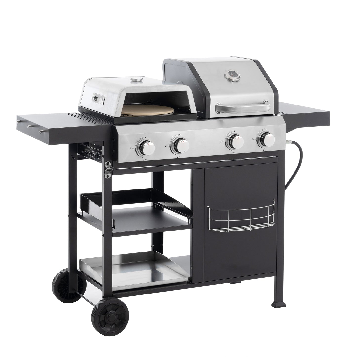2+2 multifunctional gas barbecue grill and covered grill combination for outdoor cooking - barbecue, barbecue, pizza. - Korvel