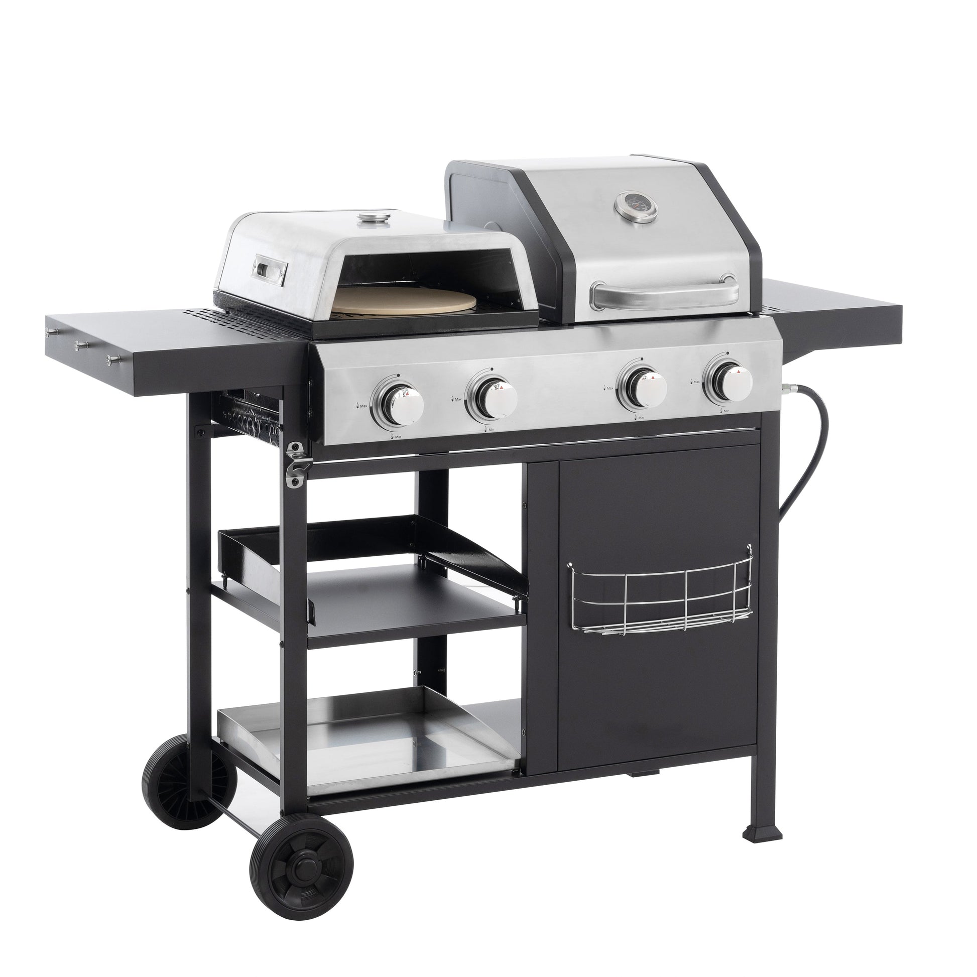 2+2 multifunctional gas barbecue grill and covered grill combination for outdoor cooking - barbecue, barbecue, pizza. - Korvel