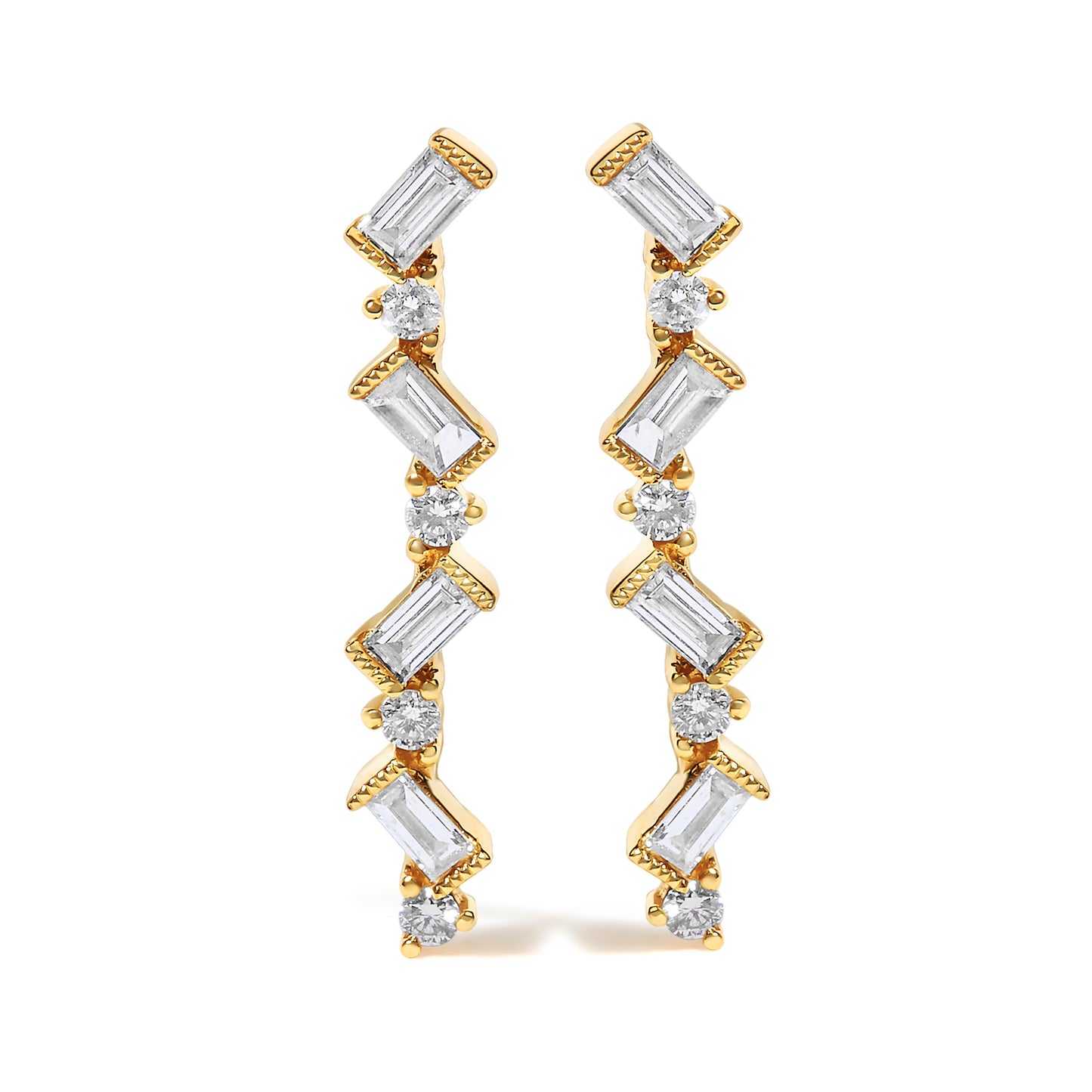 Boucles d'oreilles pendantes en diamant zigzag en or jaune 14K
