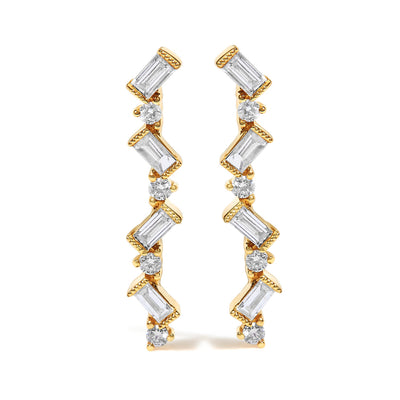 14K Yellow Gold Diamond Zig Zag Drop Earrings