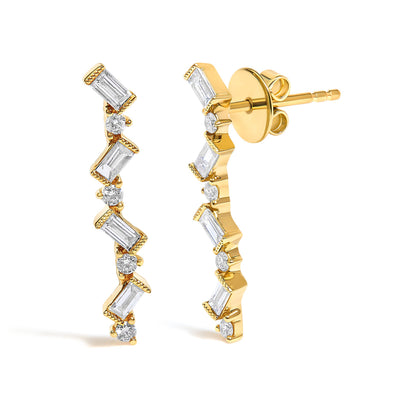 14K Yellow Gold Diamond Zig Zag Drop Earrings