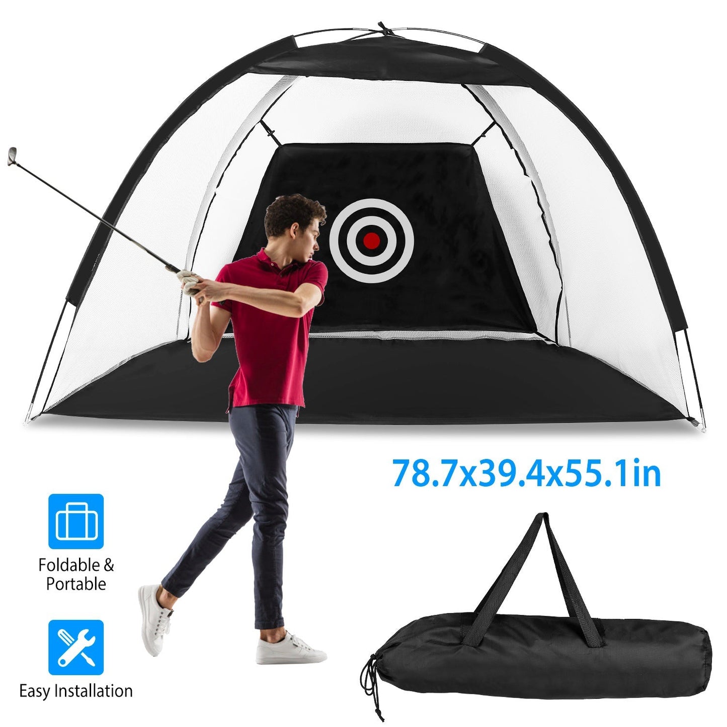 Filet d'entraînement de golf avec tissu cible et sac de transport