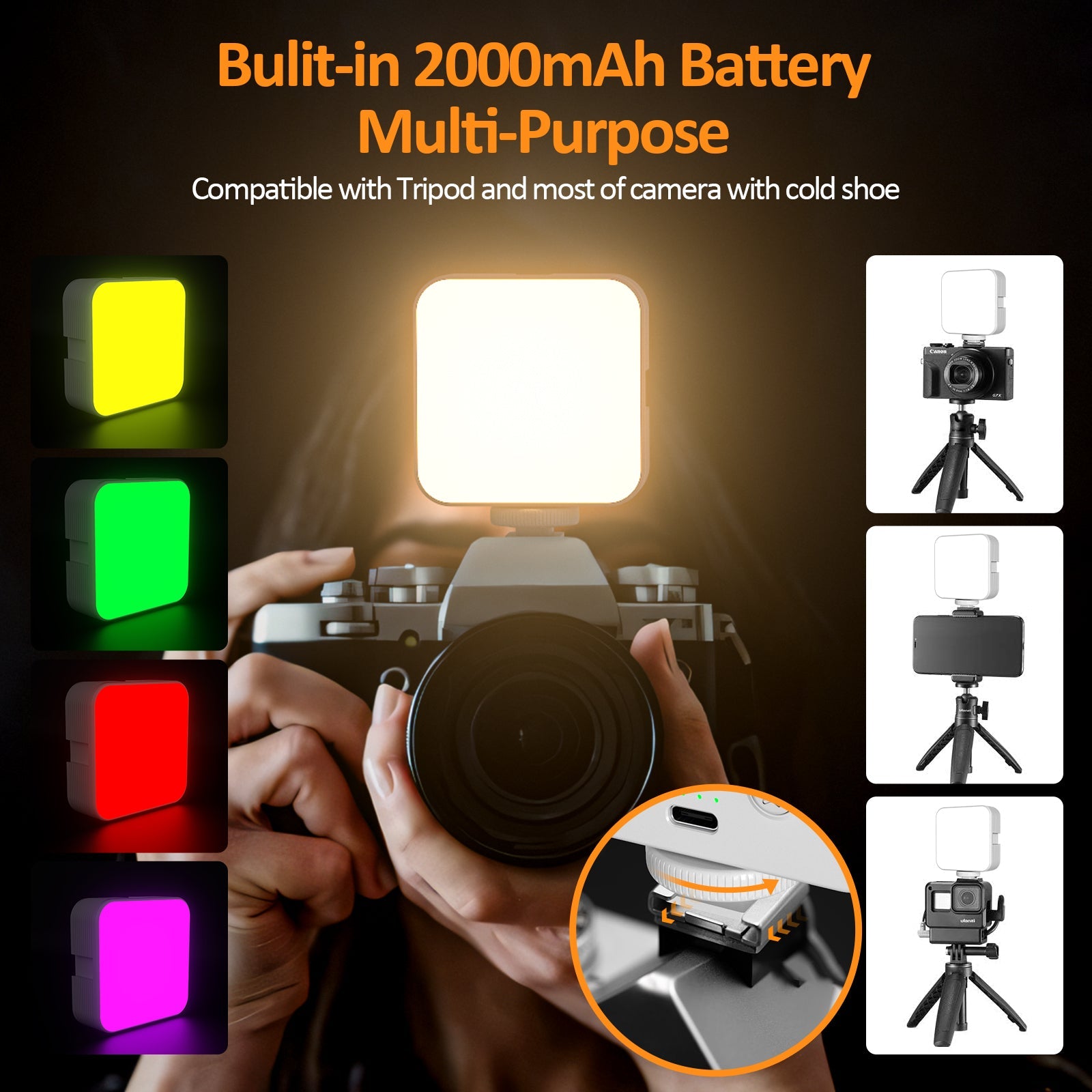 Camera pocket light atmosphere mini RGB mobile phone fill light live VLOG video conference photography light - Korvel