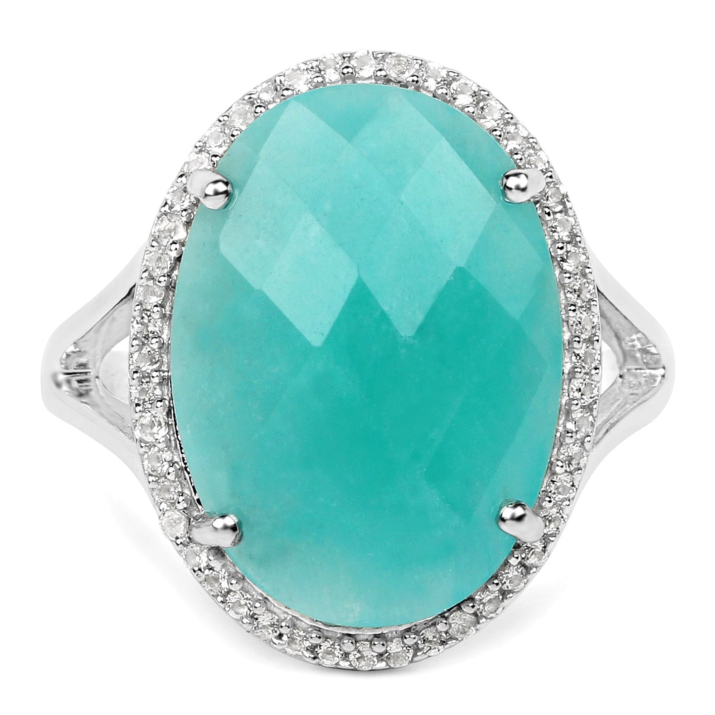 8.14 Carat Genuine Amazonite & White Topaz Sterling Silver Ring